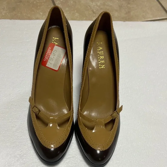🆕 Lauren Ralph Lauren Two-Tone Brown Heels - Picture 2 of 7